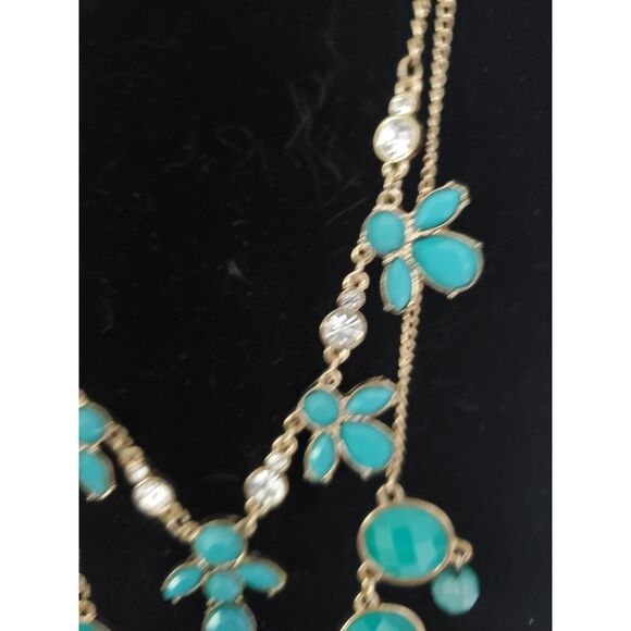 Acrylic And Rhinestone Layered Necklace Boho Statement Evening Turquoise Blue - Picture 2 of 8